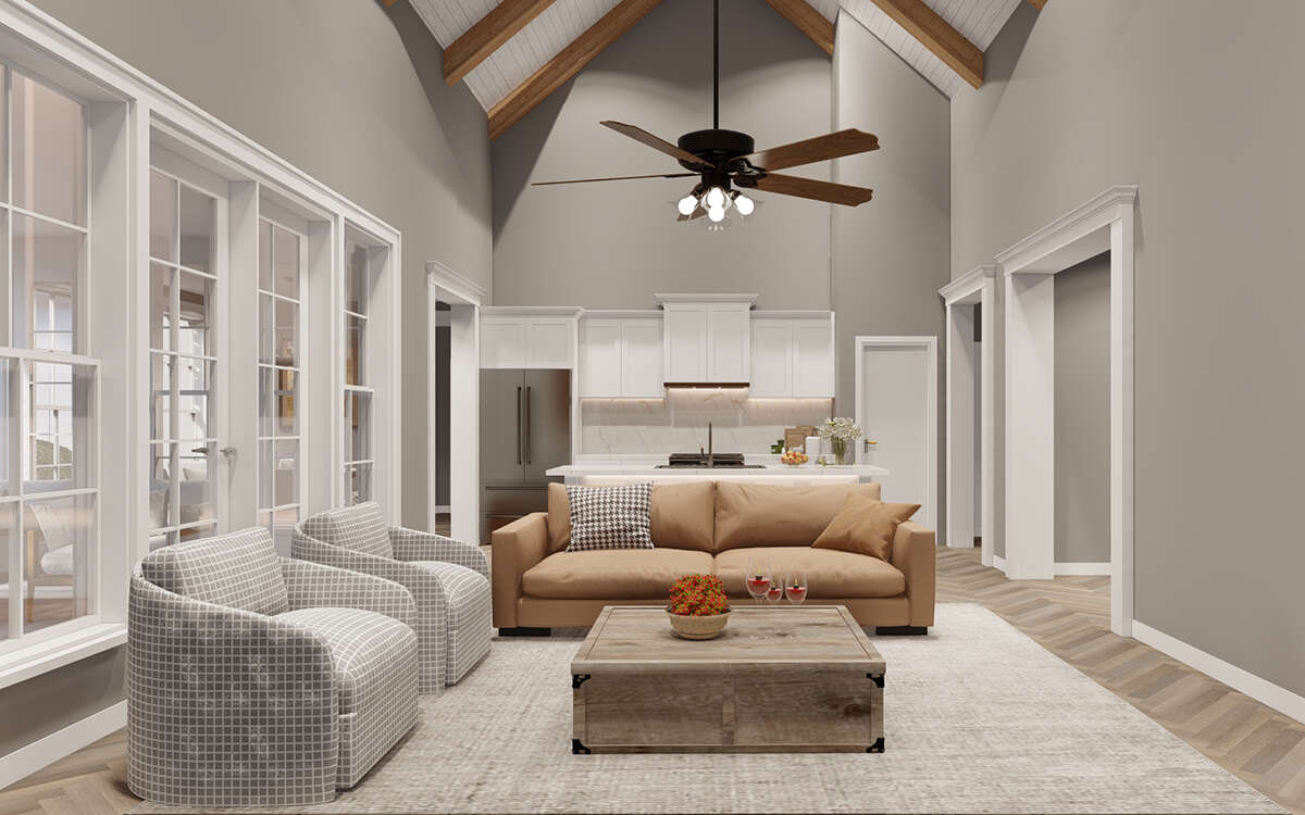 Open living room and kitchen concept rendering