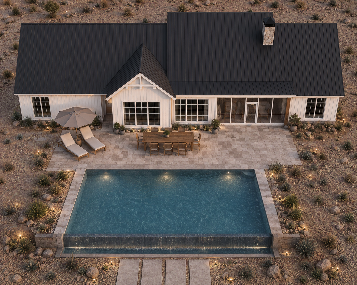 Aerial concept rendering of pool and rear outdoor living space